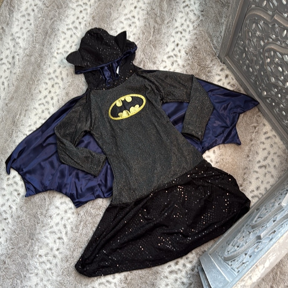 Batman costume dress girls medium sparkly superhero Halloween trick or treat
